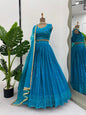 sky blue color gown choli skirt for wedding party