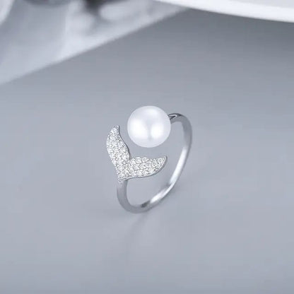 Pearl with leaves Mist korean inspired ring