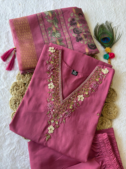 pink colour kurti pant with dupatta