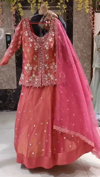 Embroidery And Sequins Lehenga With Dupatta