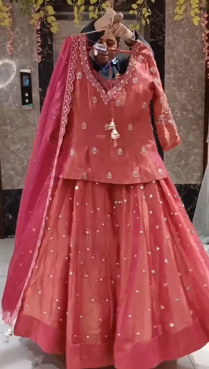 Embroidery And Sequins Lehenga With Dupatta