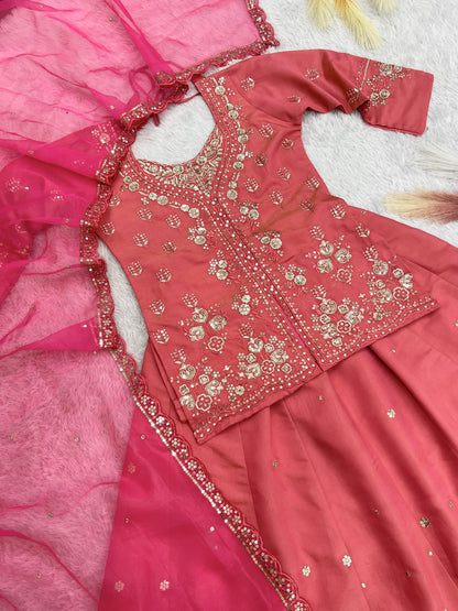 Embroidery And Sequins Lehenga With Dupatta