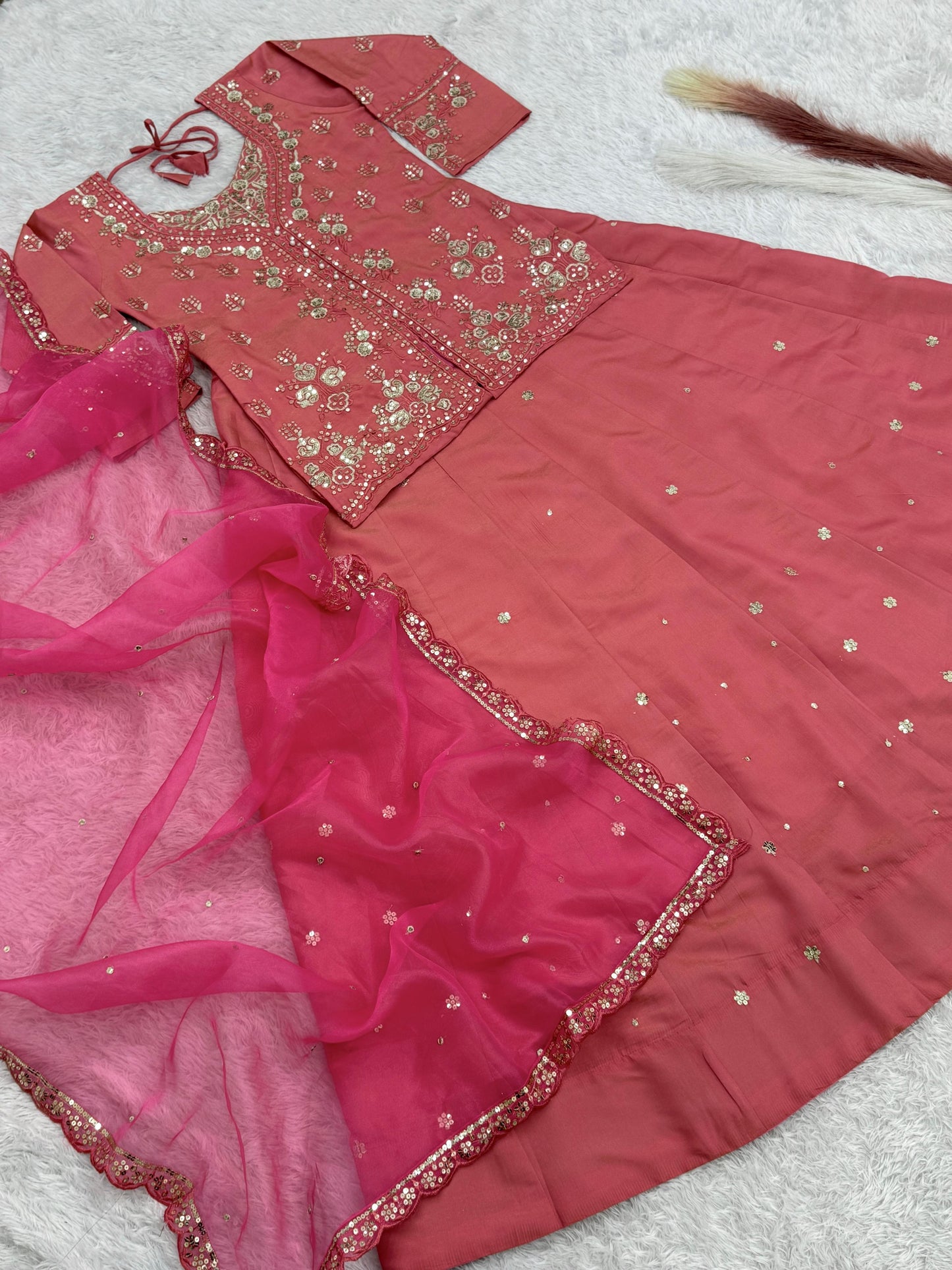 Embroidery And Sequins Lehenga With Dupatta