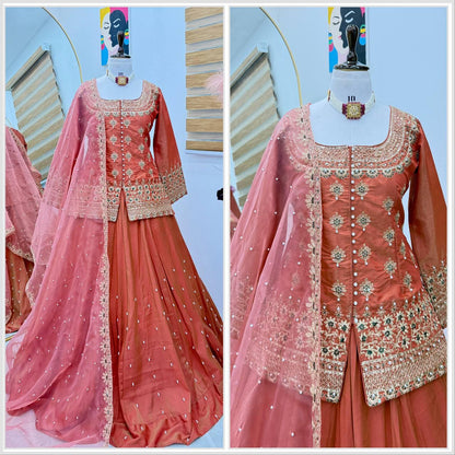 Star Satin Plain Indowestern lehenga