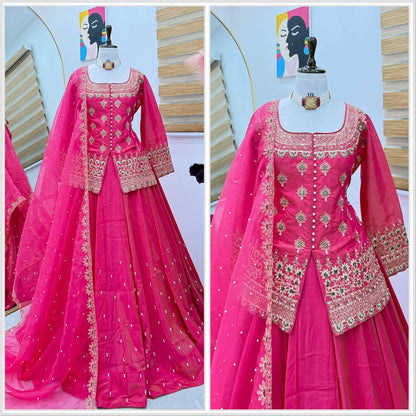 Star Satin Plain Indowestern lehenga