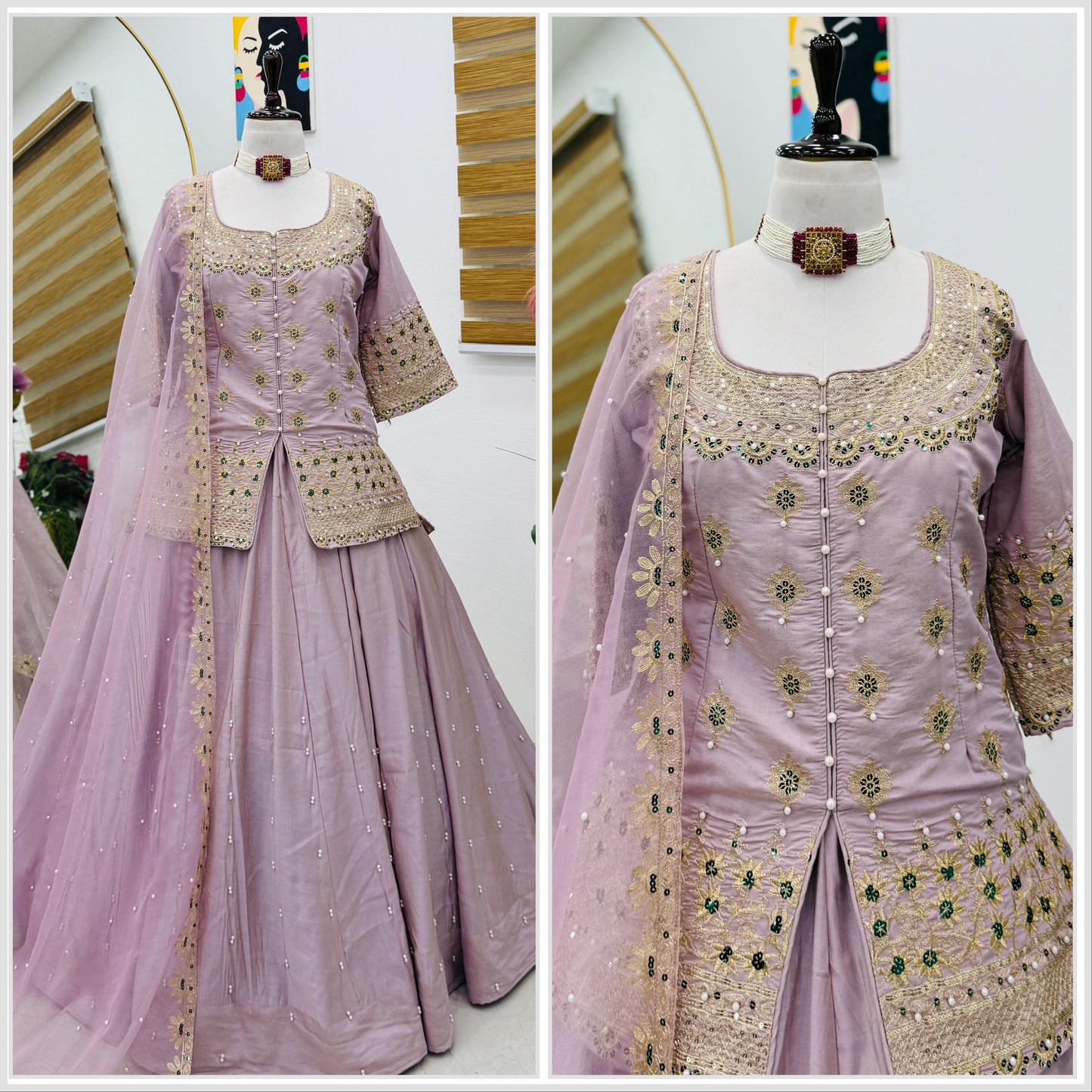 Star Satin Plain Indowestern lehenga