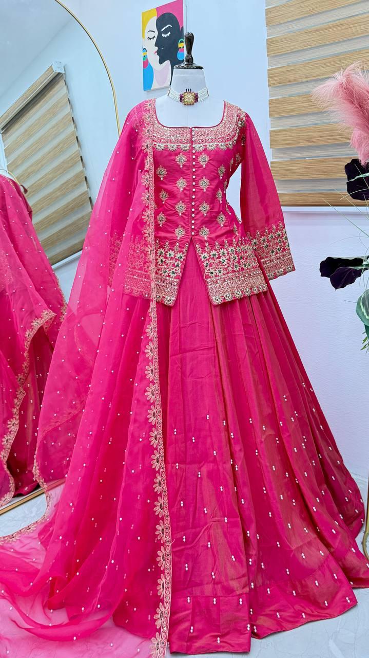 Star Satin Plain Indowestern lehenga