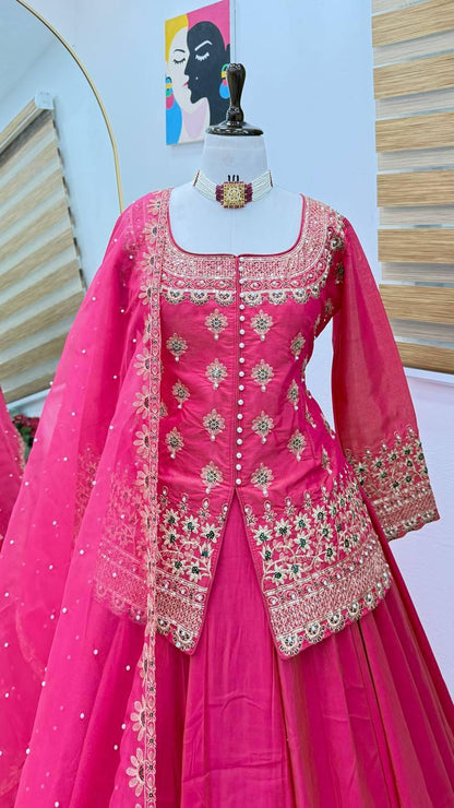 Star Satin Plain Indowestern lehenga