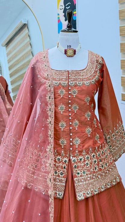 Star Satin Plain Indowestern lehenga