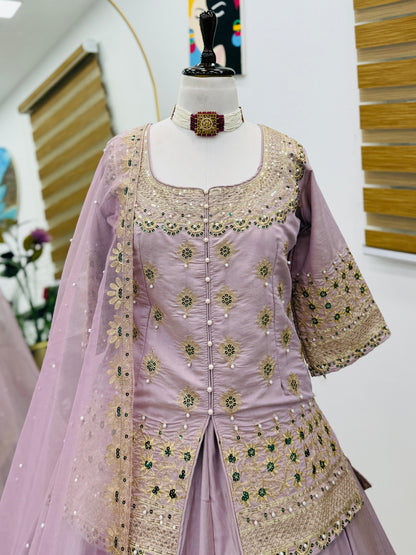 Star Satin Plain Indowestern lehenga