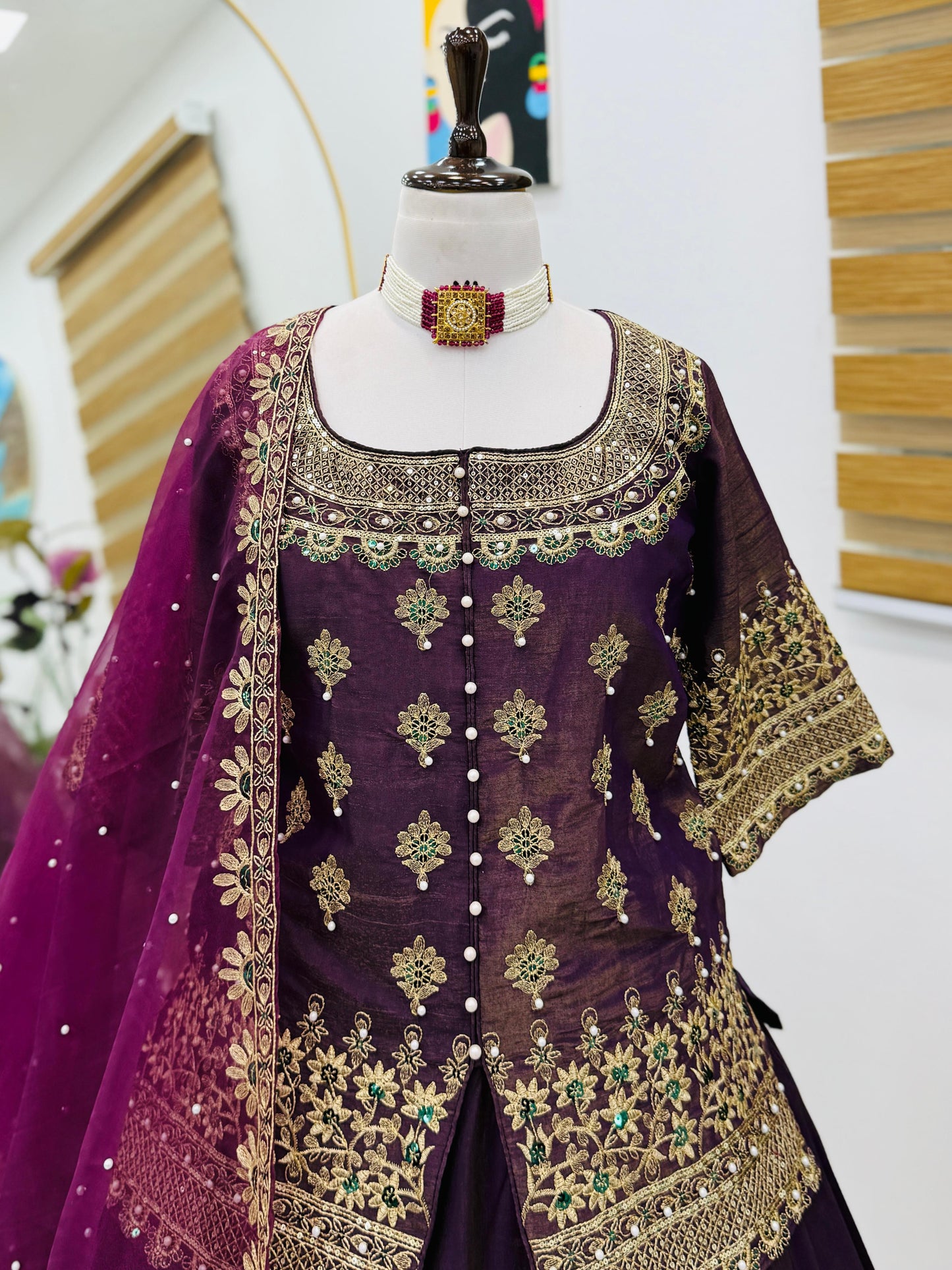 Star Satin Plain Indowestern lehenga