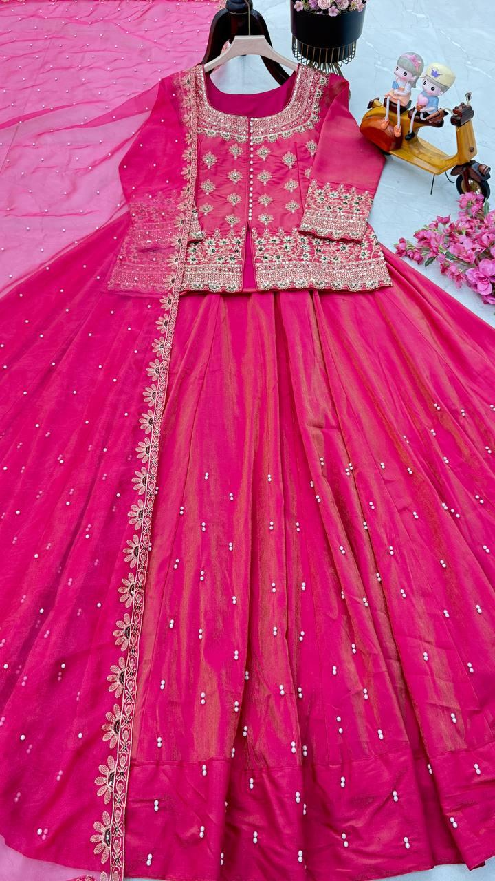 Star Satin Plain Indowestern lehenga