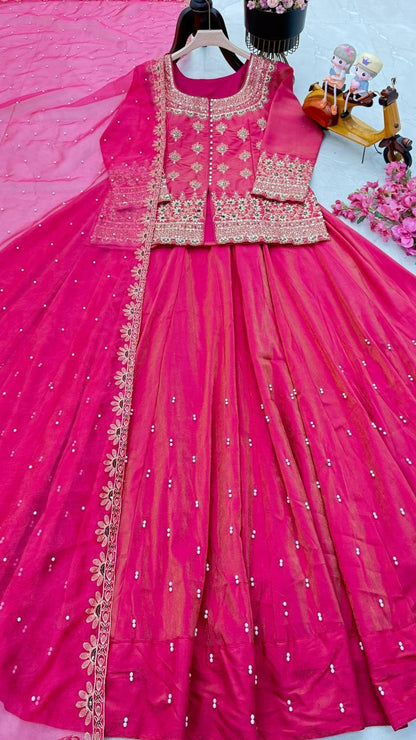 Star Satin Plain Indowestern lehenga