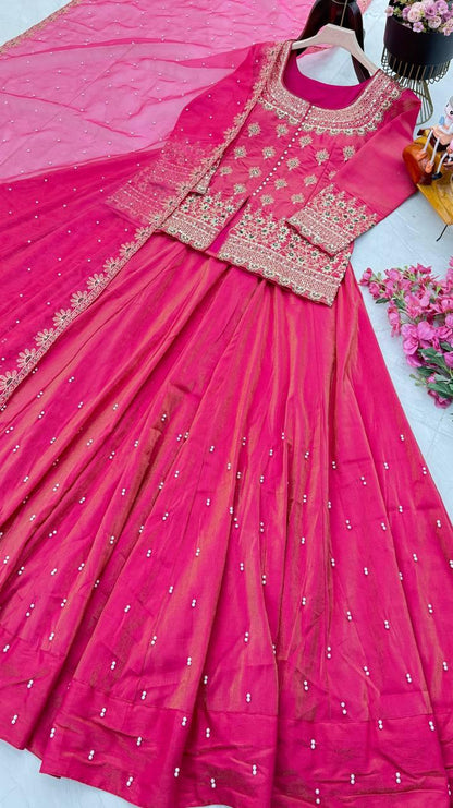 Star Satin Plain Indowestern lehenga