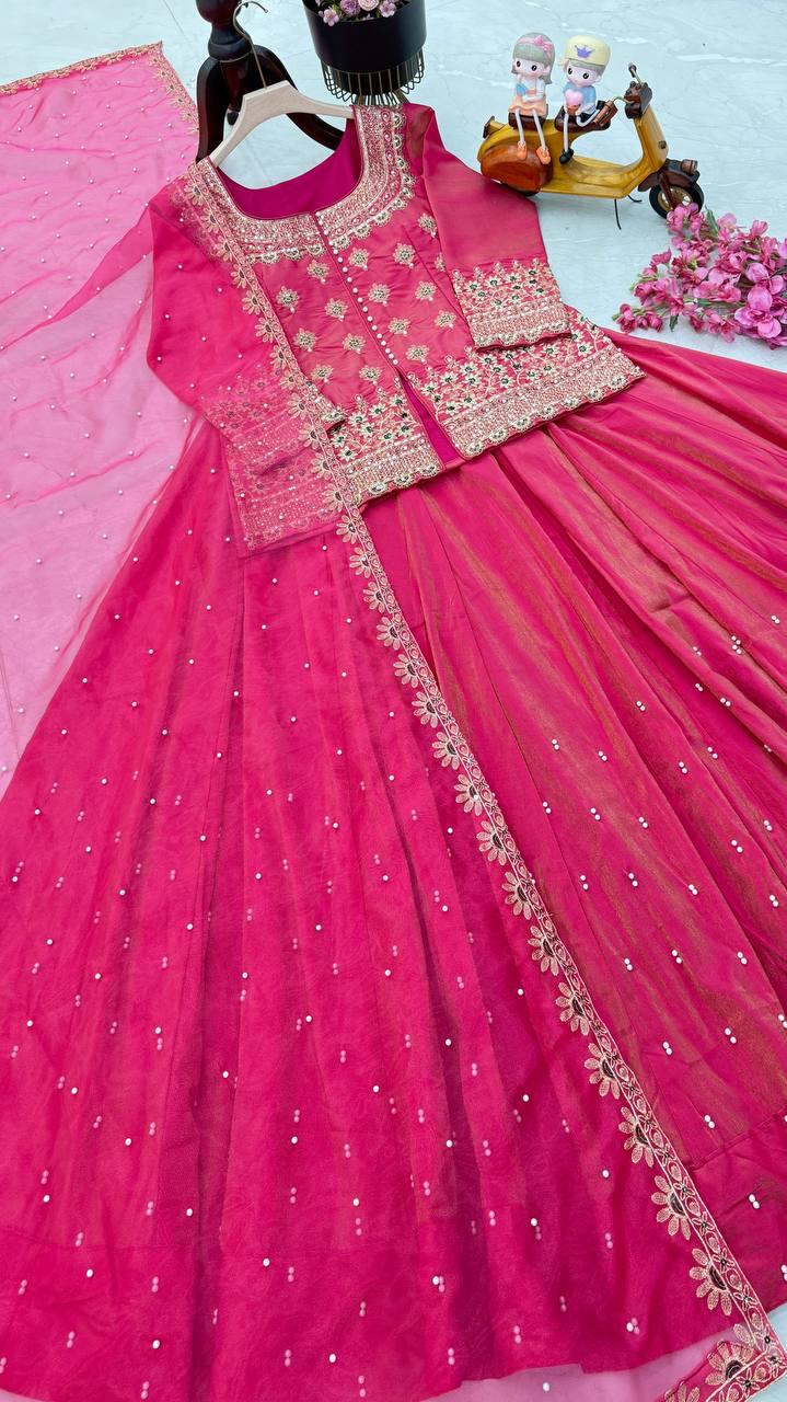 Star Satin Plain Indowestern lehenga