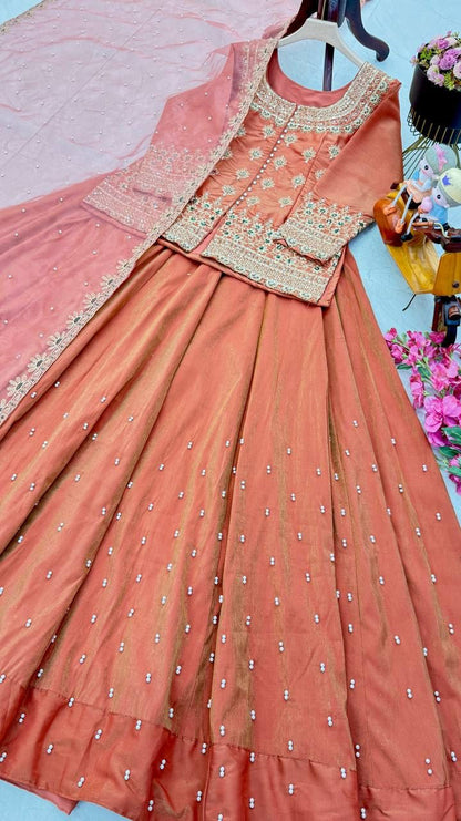 Star Satin Plain Indowestern lehenga