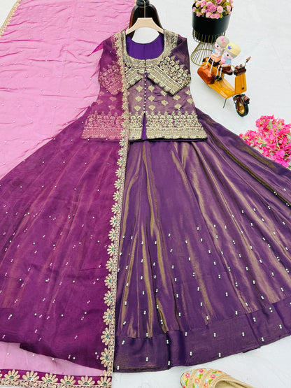 Star Satin Plain Indowestern lehenga