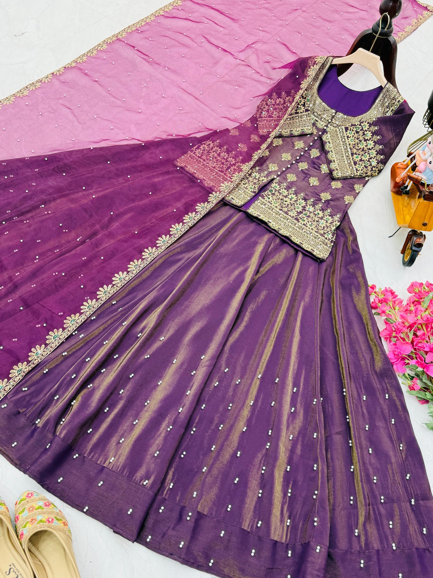 Star Satin Plain Indowestern lehenga