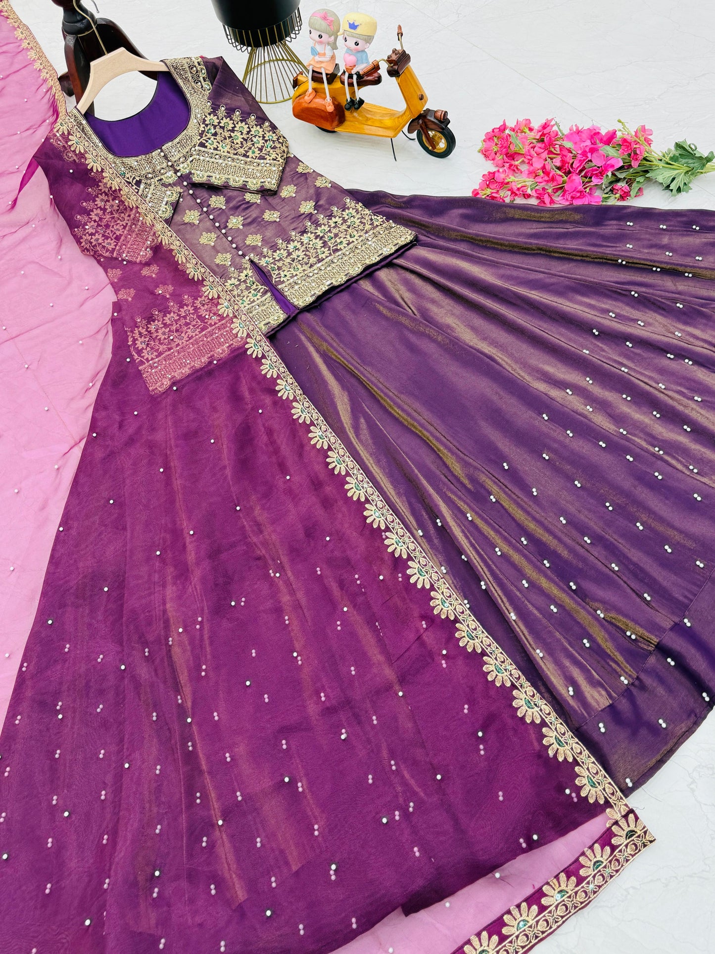 Star Satin Plain Indowestern lehenga