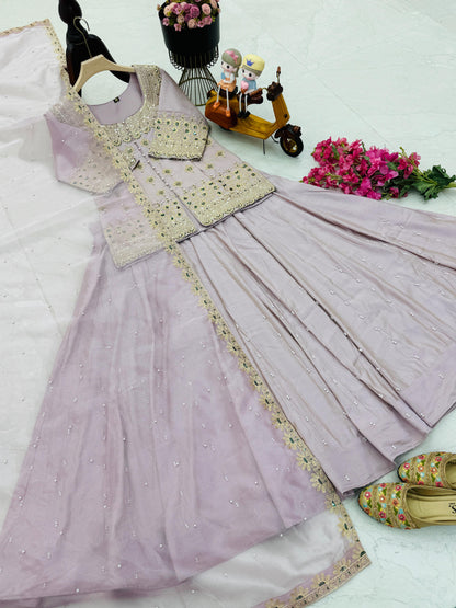 Star Satin Plain Indowestern lehenga