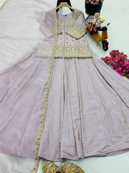 Star Satin Plain Indowestern lehenga