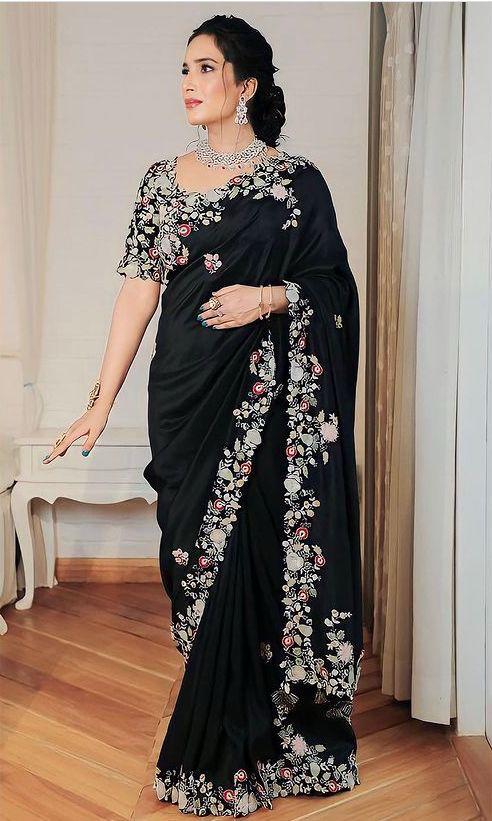 Black sargam Party Wear Soft Georgette Saree